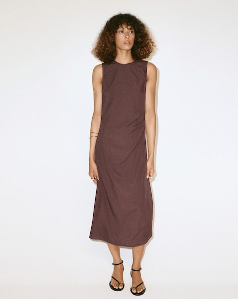 Mango Side Ruched Dress With Bow Detail