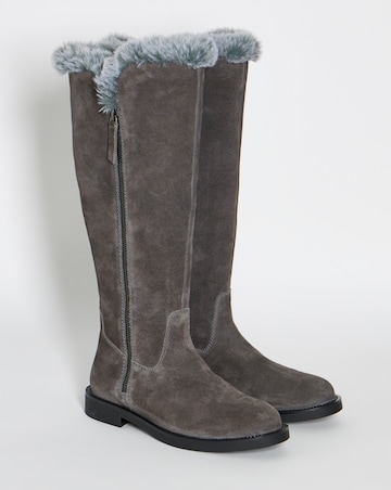 Chloe Suede Faux Fur Knee High Boots - Extra Wide Fit (EEE) & Super Curvy Calf