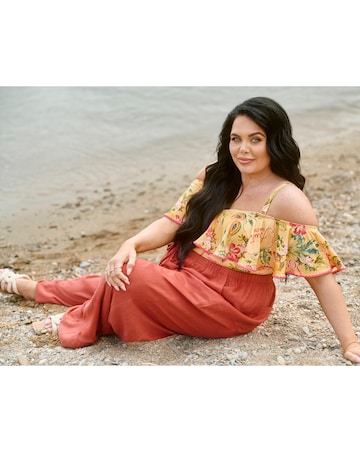 Rust Tie Waist Linen Wide Leg Trousers
