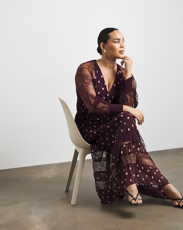 Joanna Hope Polka Dot Lace Sleeve Midi Dress
