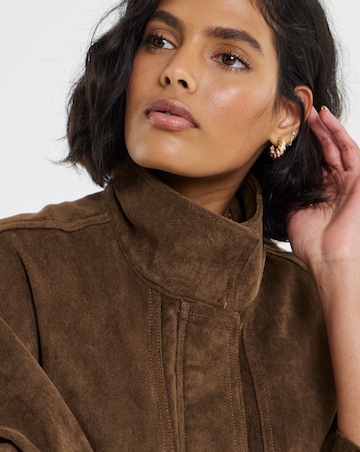 Tobacco Funnel Neck Batwing Suedette Jacket