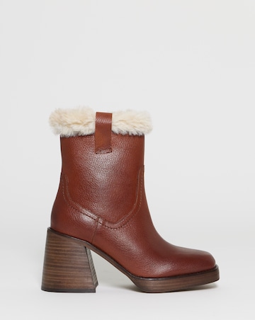 Kai Leather Fur Cuff Platform Boots - Wide Fit (E)