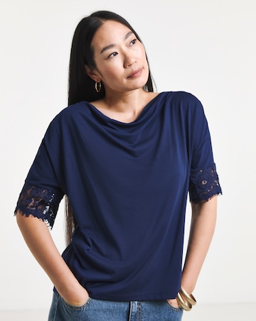 Drape Neck Lace Trim Top
