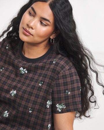 Simply Be Brown Ditsy Floral Embroidered Tee