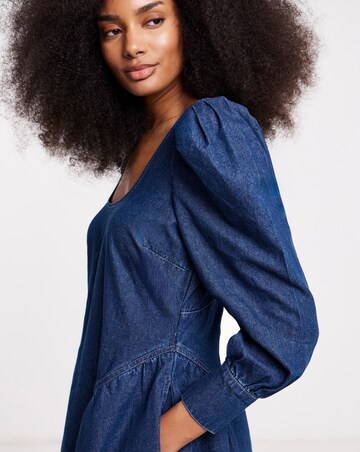 Mid Blue Long Sleeve Mini Dress
