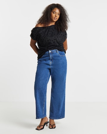 Simply Be Black Off The Shoulder Mesh Flock Top