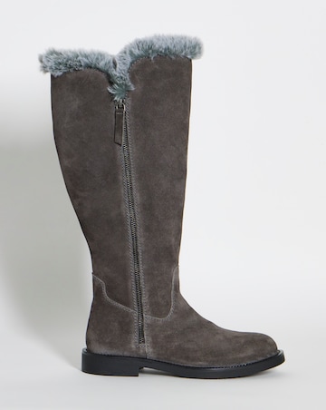 Chloe Suede Faux Fur Knee High Boots - Extra Wide Fit (EEE) & Super Curvy Calf