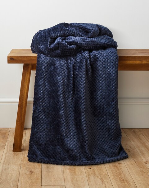 New In - Waffle Fleece Throw - Navy