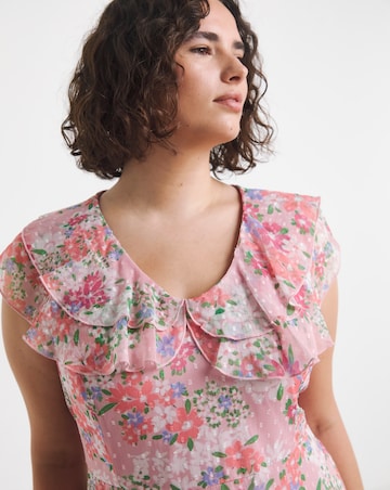 Boutique Floral Print Frill Hem Dobby Georgette Maxi Dress