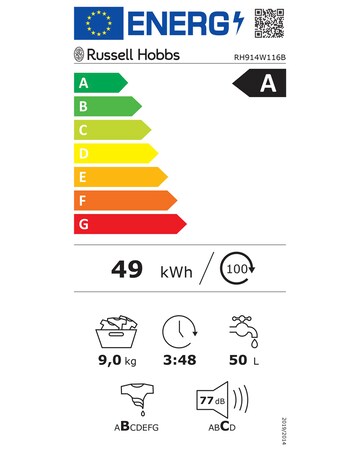 Russell Hobbs RH914W116B 9kg 1400rpm Washing Machine Black + Install