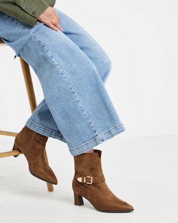 Heather Buckle Detail Heeled Ankle Boots - Wide Fit (E)
