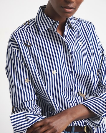 Embroidered Motif Stripe Shirt