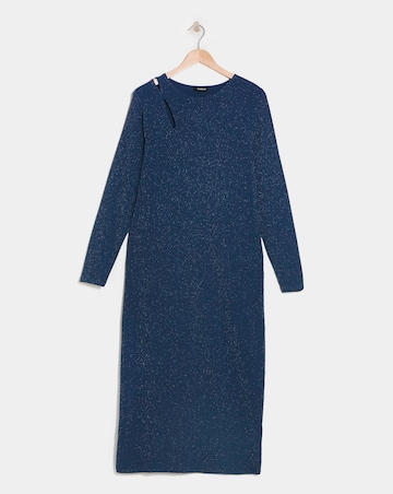 Blue Cut Out Glitter Rib Midi Column Dress
