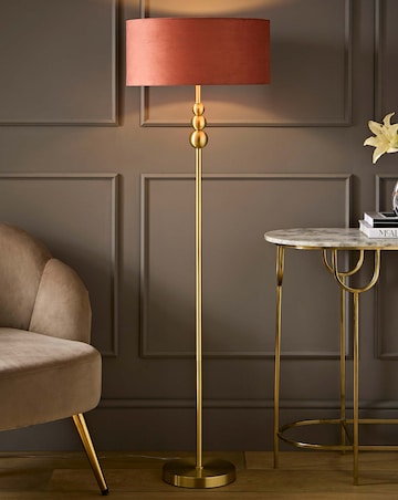 ValueLights Marissa Brushed Gold Floor Lamp with Pink Velvet Squat Drum Shade