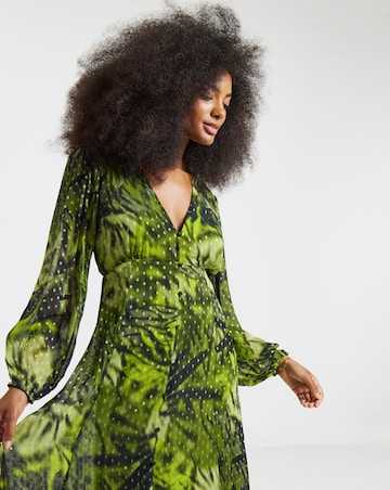 Simply Be Green Floral Print Georgette Foil Button Up Maxi Dress