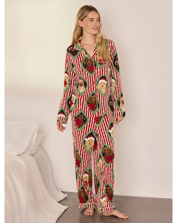 Chelsea Peers Classic Long Sleeve Button Up Christmas Pyjama Set