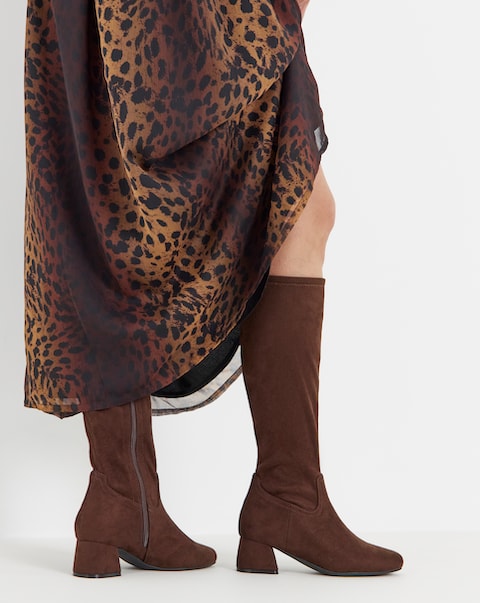 Natalya Heeled Stretch Knee High Boots - Extra Wide Fit (EEE) & Super Curvy Calf