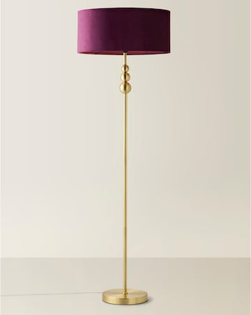 ValueLights Marissa Brushed Gold Floor Lamp Plum Velvet Squat Drum Shade