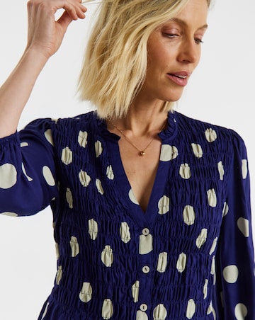 Ivory Spot Shirred Button Through Top