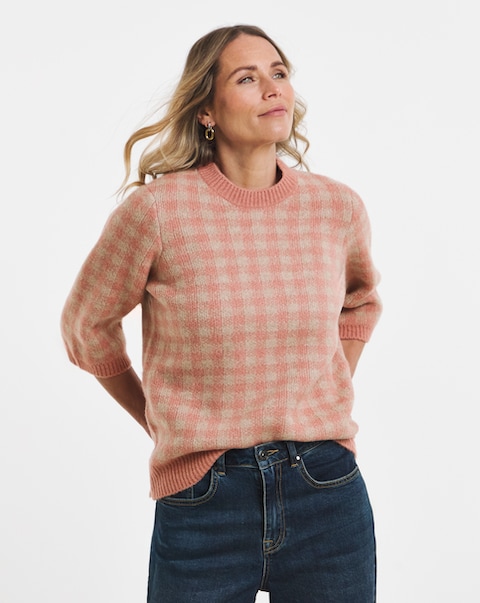 Check Short Sleeve Knitted Tee