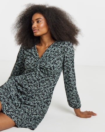 Ditsy Print Supersoft Knot Front Skater Dress