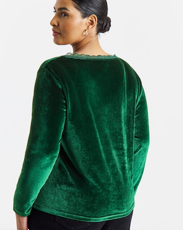 Simply Be Green Velvet Lace Trim Top