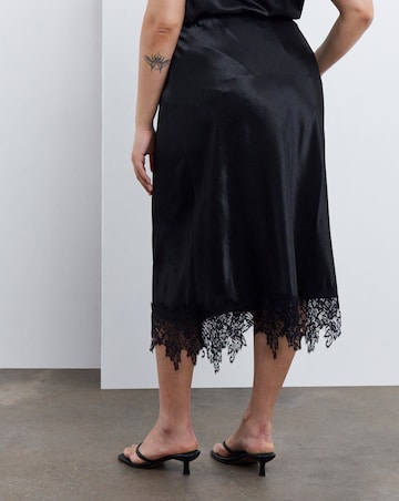 Simply Be Black Satin Lace Trim Midaxi Skirt