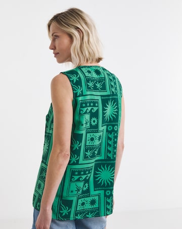 Abstract Print V Neck Woven Vest