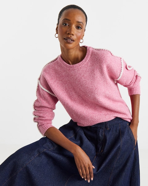 New In - Contrast Whipstitch Jumper
