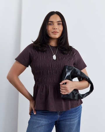 Simply Be Chocolate Shirred Peplum Top