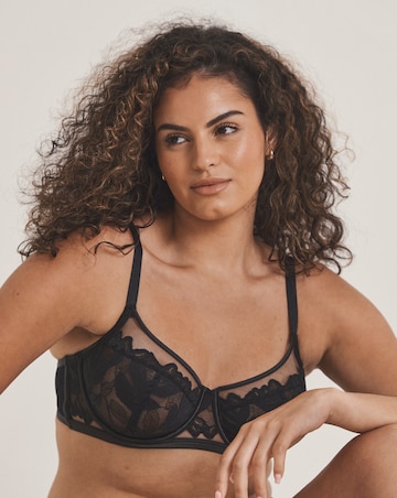 Pretty Secrets Leaf Lace Underwired Balcony Bra Black