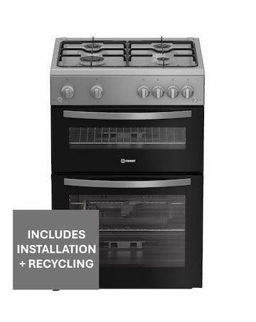 Indesit IDG6GS 60cm Gas Double Cooker - Silver + Installation