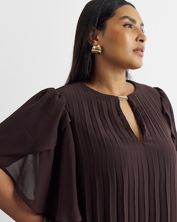 Joanna Hope Pleated Keyhole Blouse