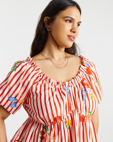 Red Stripe Puff Sleeve Top