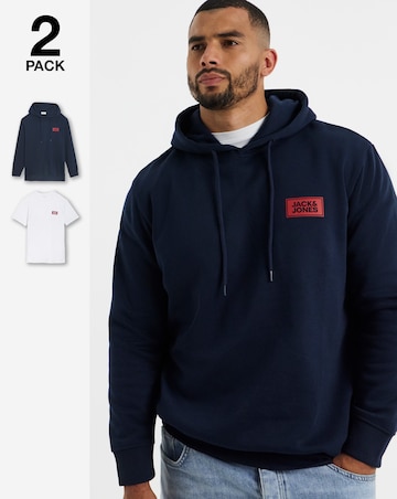 Jack & Jones Rush Hoodie and T-Shirt 2-Pack - Navy/White