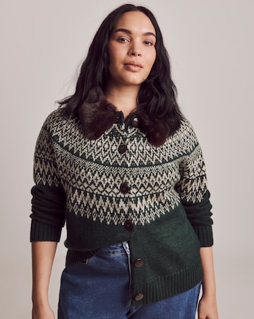 Julipa Fairisle Faux Fur Collar Cardigan