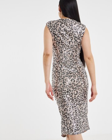 Leopard Linear Sequin Sleeveless Dress