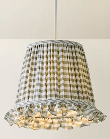 ValueLights Faye Green Check Taper Shade with Ruffle Trim