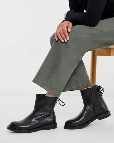 Jasmin Leather Flat Ankle Boots - Extra Wide Fit (EEE)