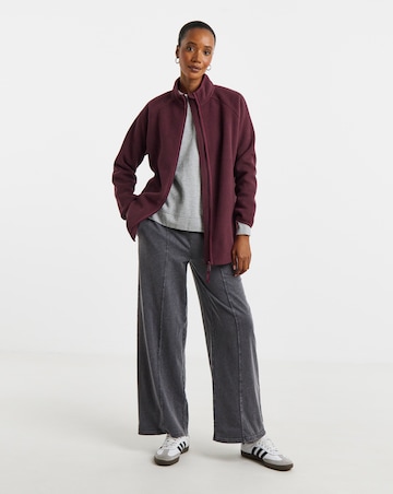 Burgundy Fleece Longline Zip Through Jacket