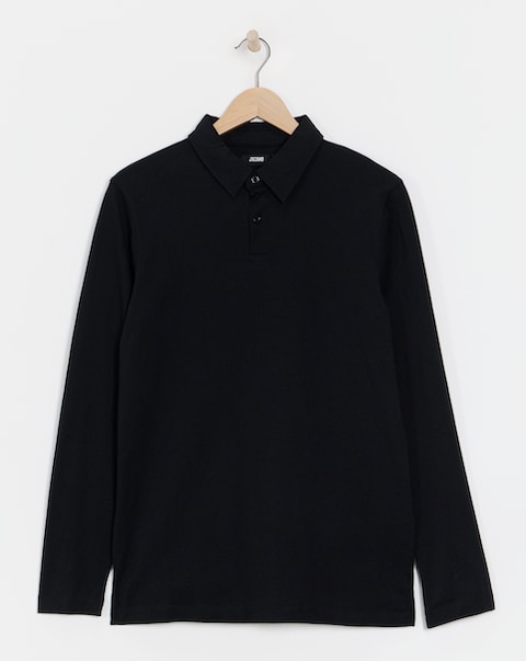 Long Sleeve Jersey Polo- Black