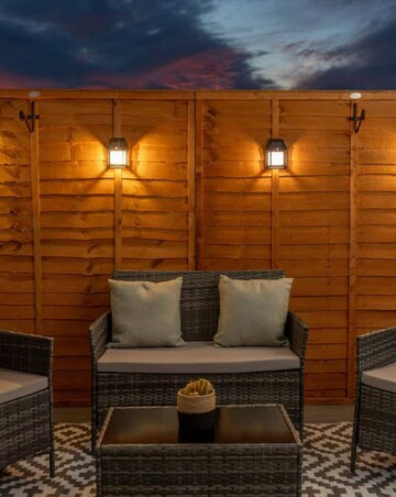 Pack of 4 - Black Lanterns, PIR Motion Sensor Wall Garden Solar Lights