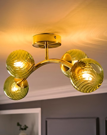 ValueLights Sydney Brushed Gold with Green Swirl Glass Multi Arm Ceiling Light