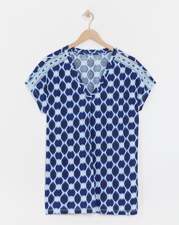 V Neck Grown on Sleeve Trim Insert Longline Top