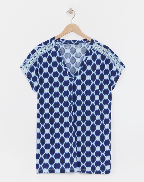 V Neck Grown on Sleeve Trim Insert Longline Top