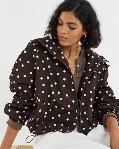 Chocolate Polka Dot Hooded Wind Breaker