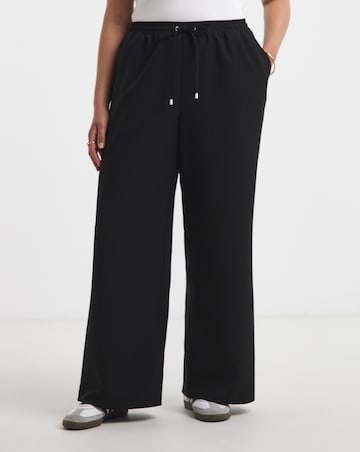 Black Drawcord Waist Relaxed Wide Leg Trousers
