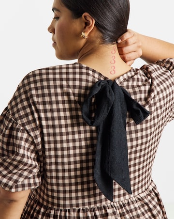 Simply Be Brown Gingham Waffle Bow Back Midi Dress