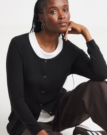 Simply Be Black And White Double Layer Button Through Top