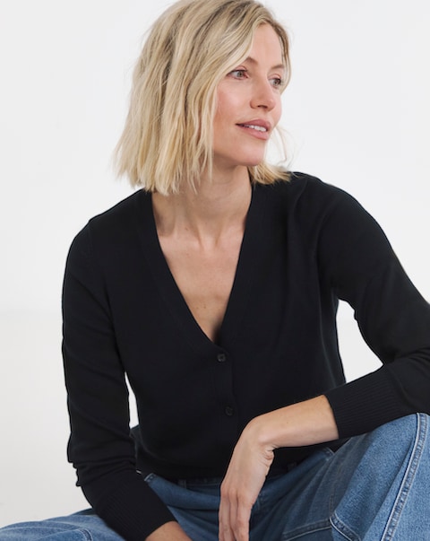 Fine Knit Black V Neck Cardigan